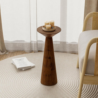 COZAYH Pedestal Tall Round Table for Living Rooms or Bedrooms, Walnut, Set of 2