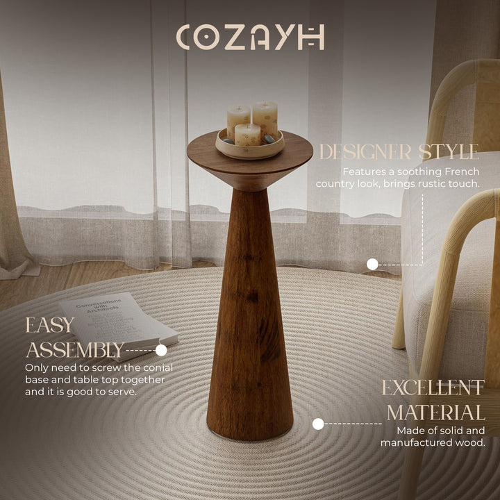 COZAYH Pedestal Tall Round Martini Table for Living Rooms or Bedrooms, Walnut
