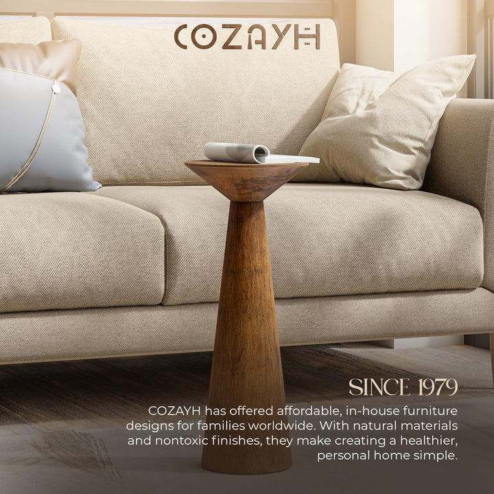 COZAYH Pedestal Tall Round Table for Living Rooms or Bedrooms, Walnut, Set of 2