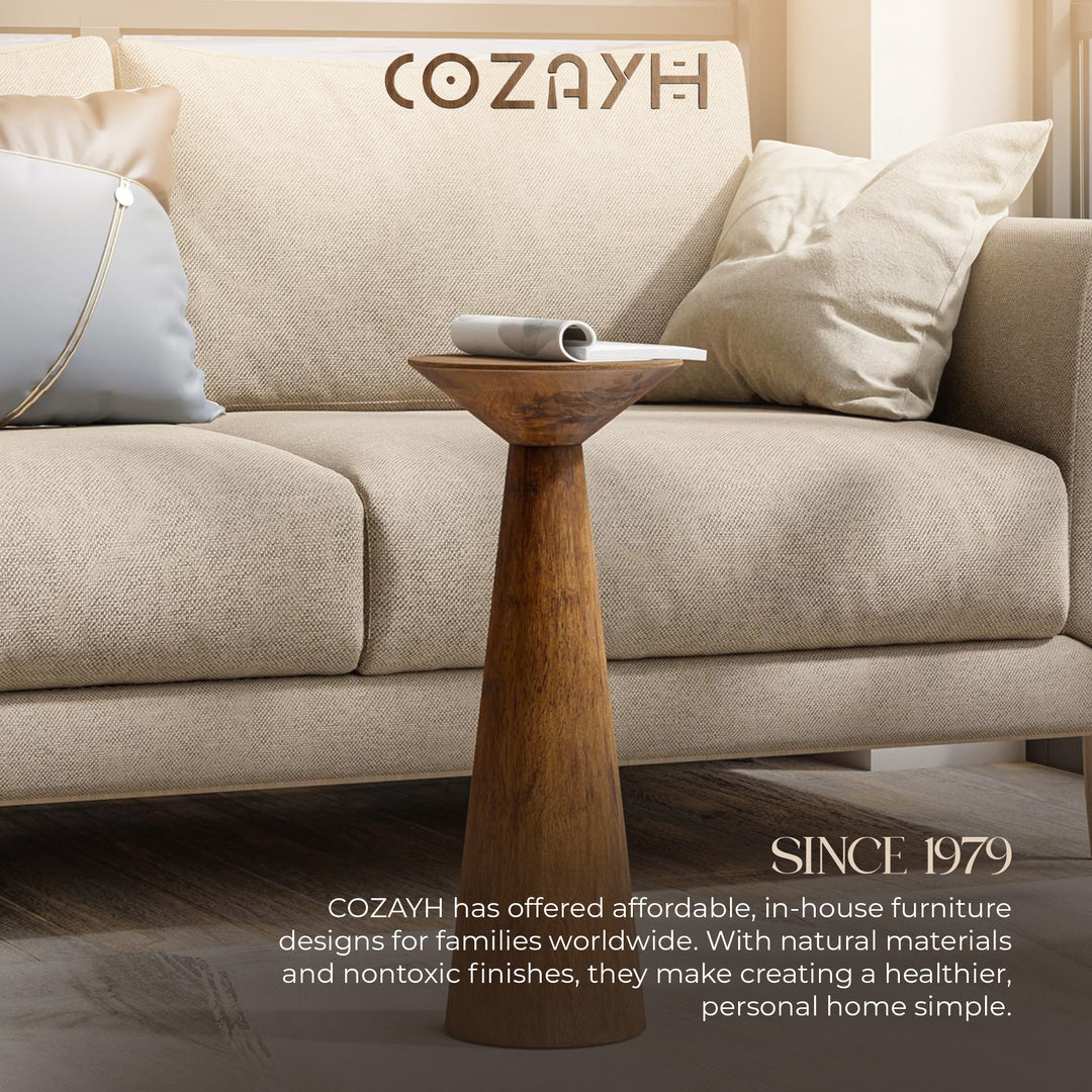 COZAYH Pedestal Tall Round Table for Living Rooms or Bedrooms, Walnut, Set of 2