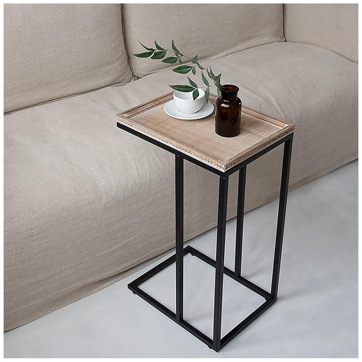 COZAYH Farmhouse C End Table, Accent Furniture with Beaded Edge Tray Top, Black
