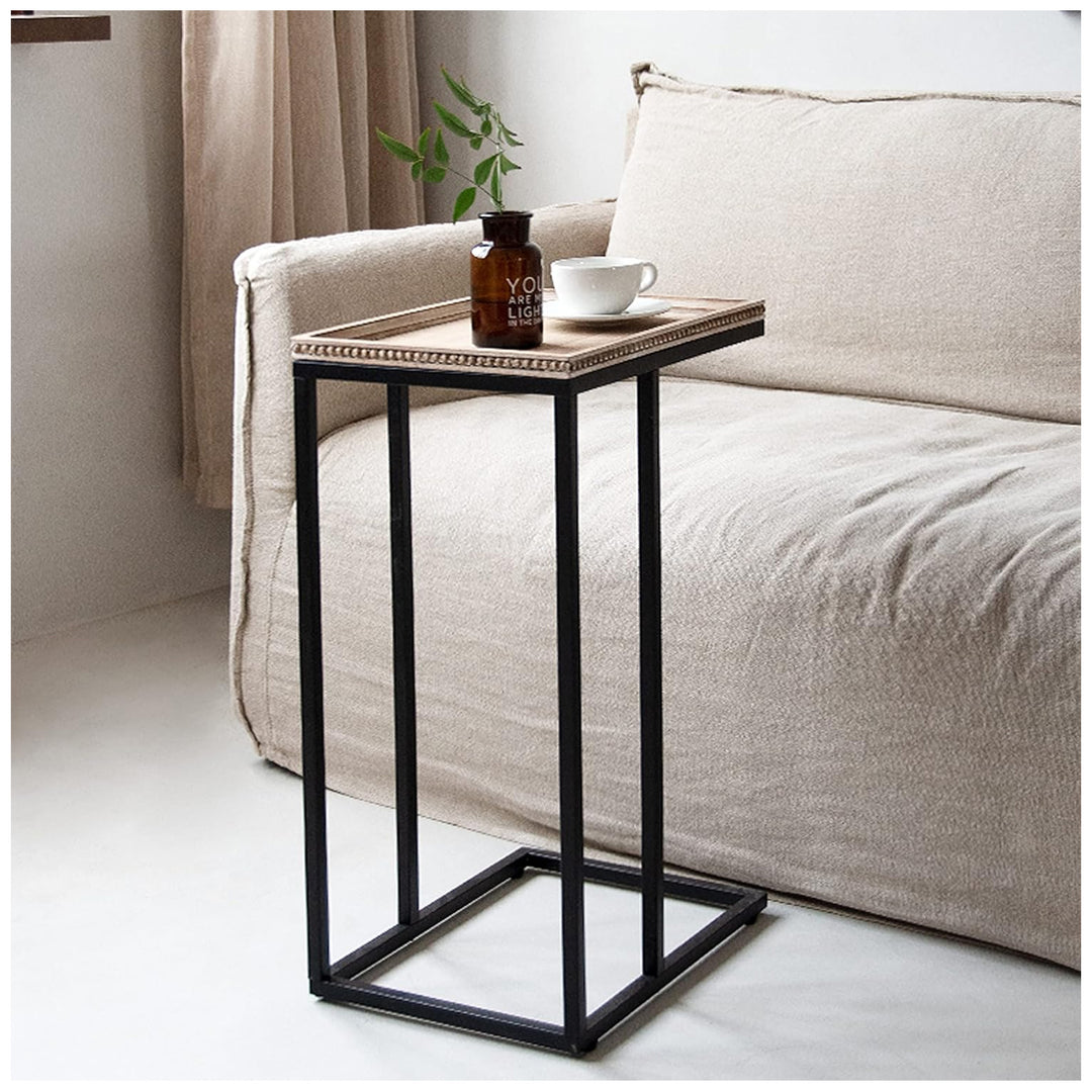 COZAYH Farmhouse C End Table, Accent Furniture with Beaded Edge Tray Top, Black