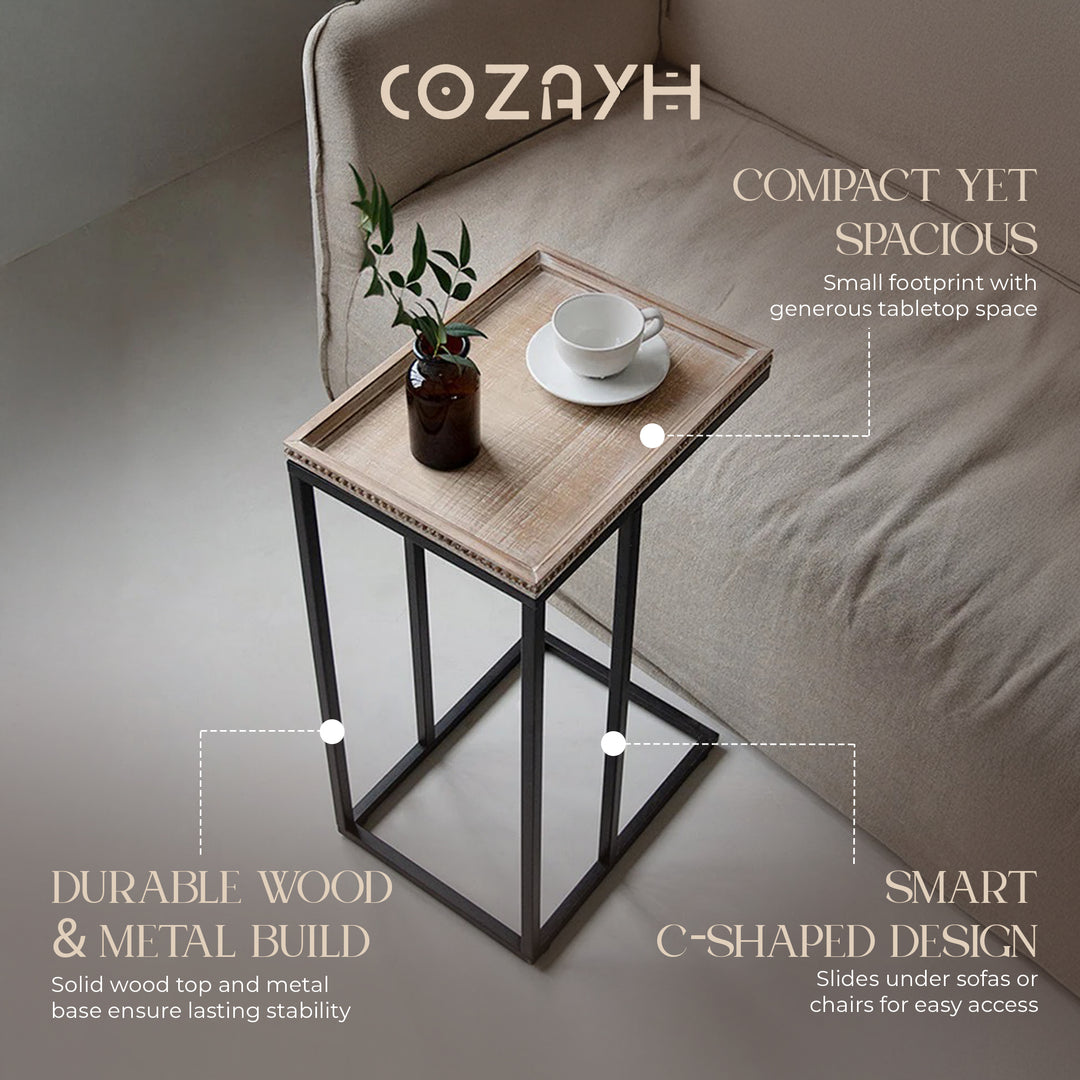 COZAYH Farmhouse C End Table, Accent Furniture with Beaded Edge Tray Top (Used)