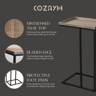 COZAYH C End Table, Accent Furniture w/Beaded Edge Tray Top, Black (Open Box)
