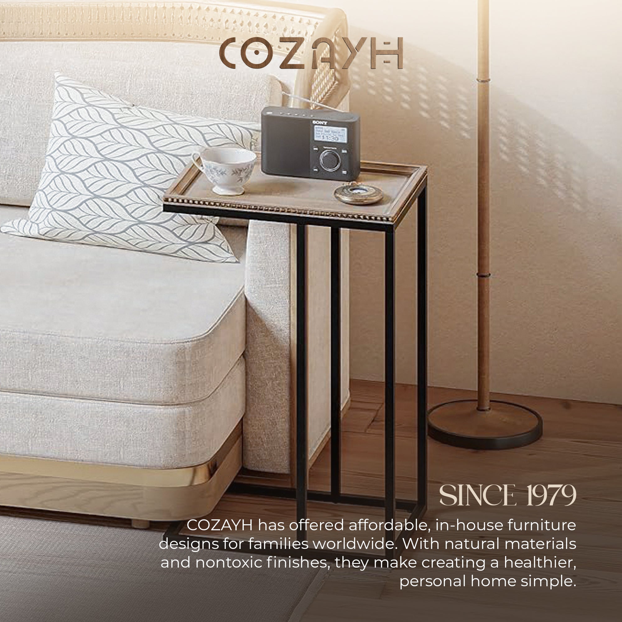 COZAYH C End Table, Accent Furniture w/Beaded Edge Tray Top, Black (Open Box)