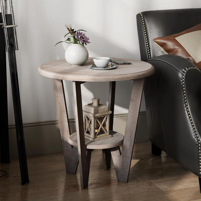 COZAYH Rustic Farmhouse Wooden End Table & Storage Shelf, Vintage Grey, Set of 2