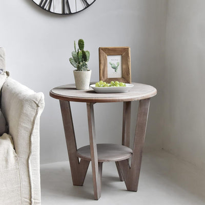 COZAYH Rustic Farmhouse Wooden End Table & Storage Shelf, Vintage Grey, Set of 2