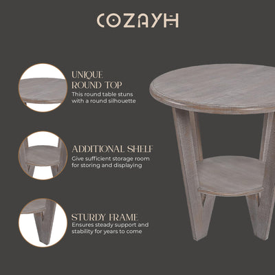 COZAYH Rustic Farmhouse Wooden End Table & Storage Shelf, Vintage Grey, Set of 2