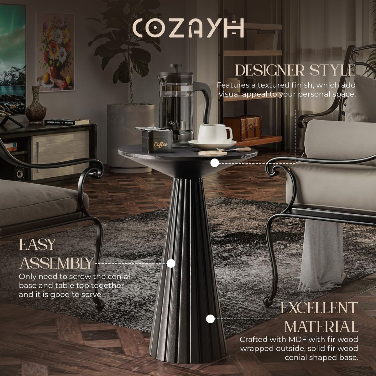 COZAYH Pedestal Small Round Martini Table for Living Rooms or Bedrooms, Set of 2