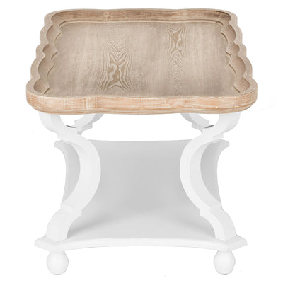 COZAYH Rustic Farmhouse Coffee Table w/ Tray Top & Storage Shelf, Natural/White - VMInnovations
