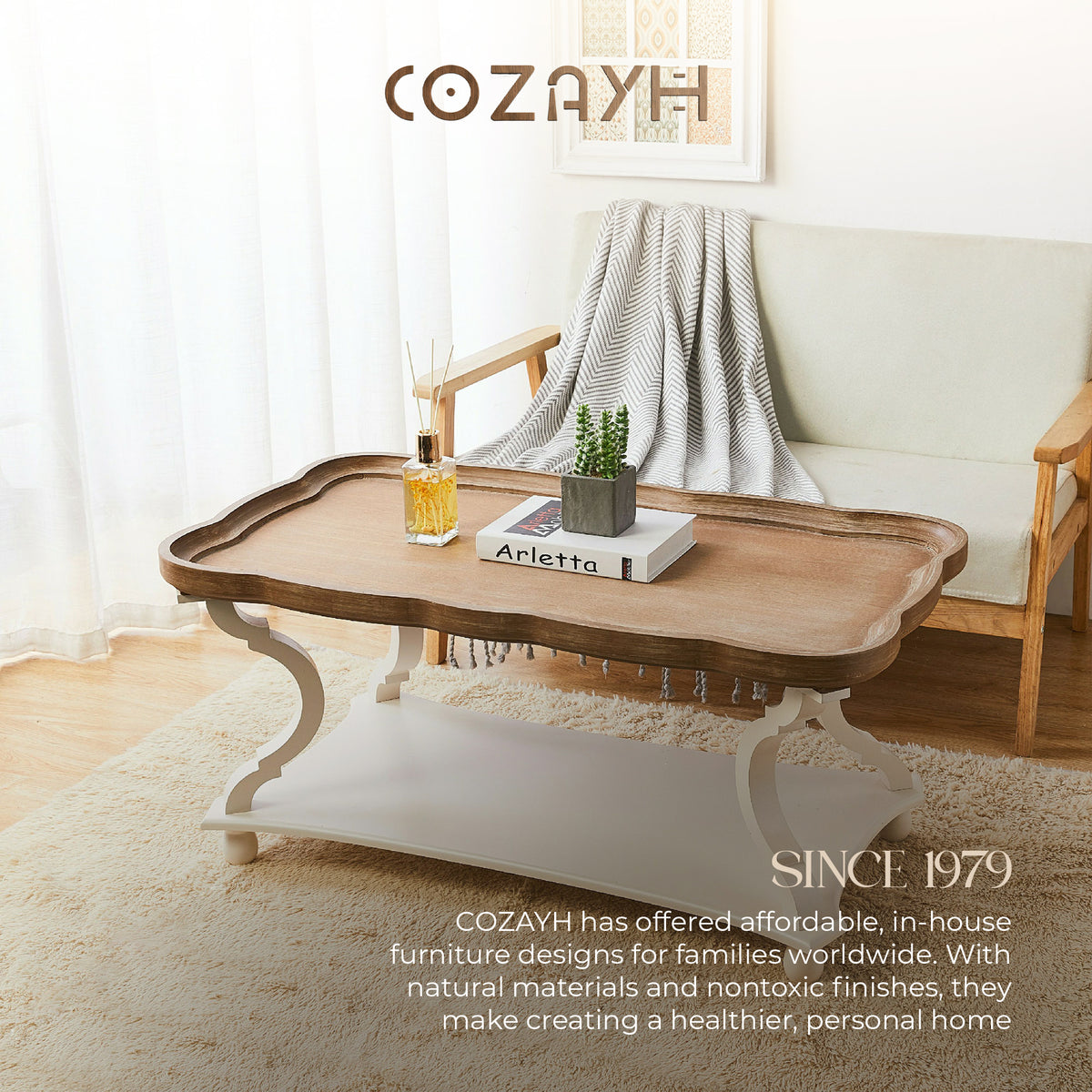 COZAYH Round Rustic Accent Table Wood Nightstand End Table, White (Open Box)