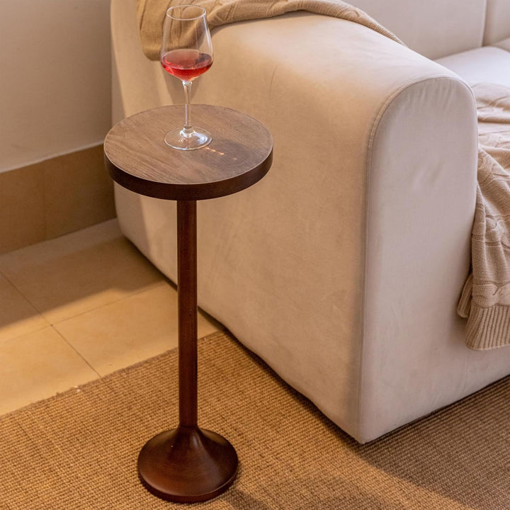 COZAYH Small Pedestal Round End Table, Living Room Furniture, Light Espresso