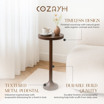COZAYH Pedestal End Table, Living Room Furniture, Light Espresso (Open Box)
