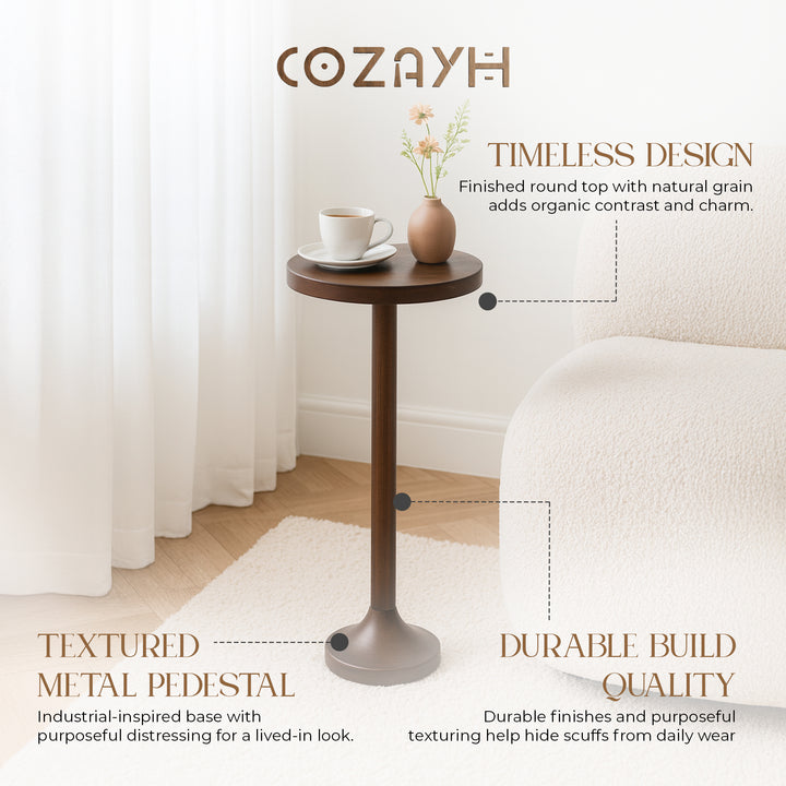 COZAYH Small Pedestal End Table, Living Room Furniture, Light Espresso, Set of 2 - VMInnovations