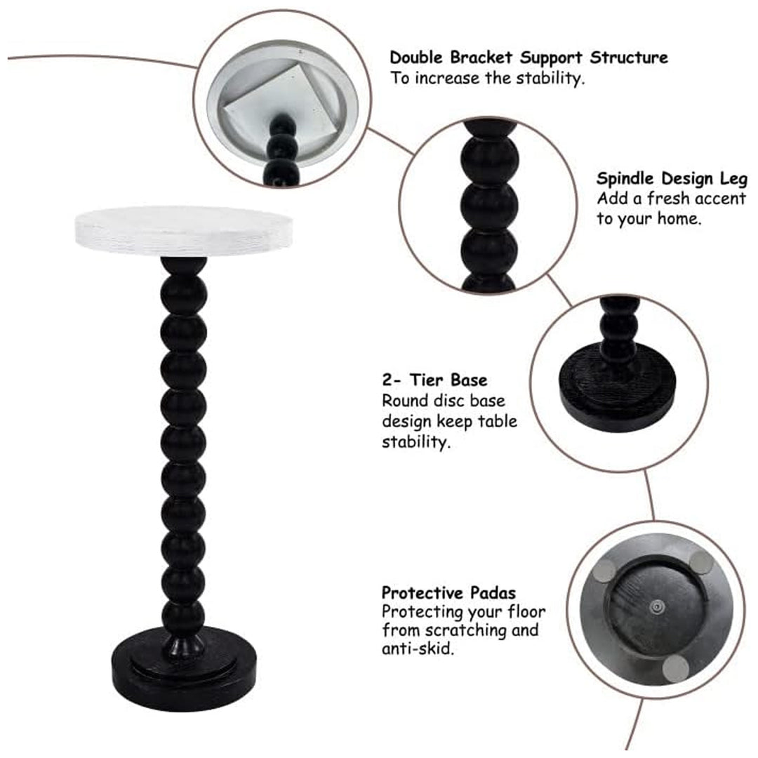 COZAYH Small Pedestal Round End Table, Living Room Furniture, Black and White