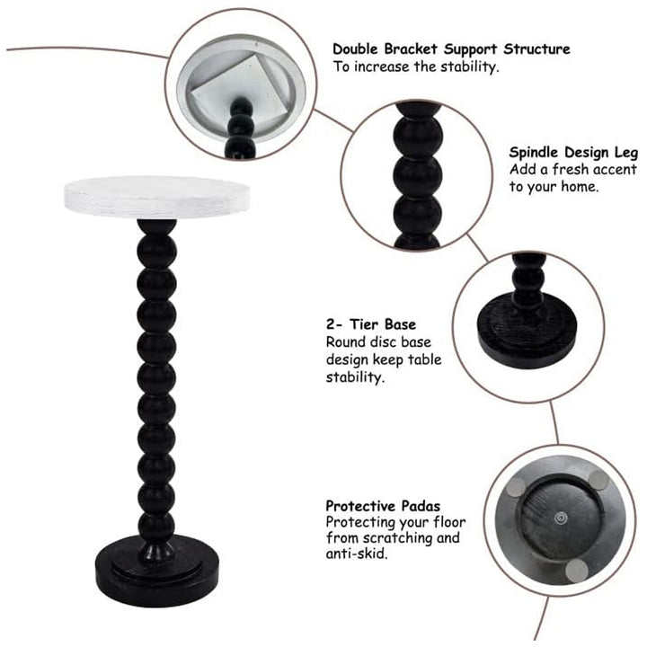 COZAYH Small Pedestal Round End Table, Living Room Furniture, Black and White