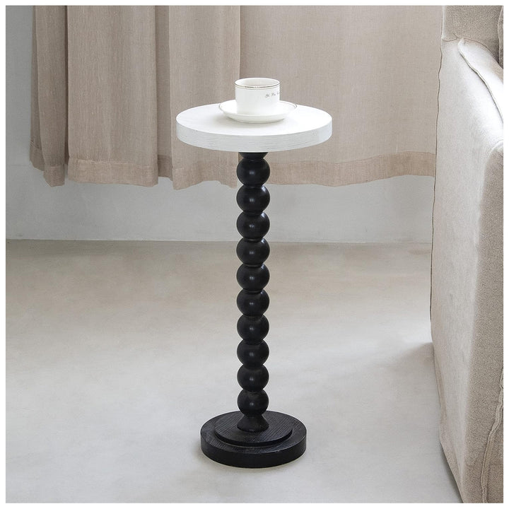 COZAYH Small Pedestal Round End Table, Living Room Furniture, Black and White
