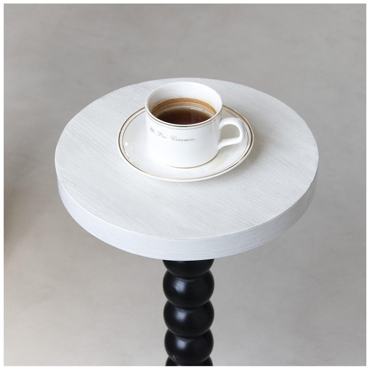 COZAYH Small Pedestal Round End Table, Living Room Furniture, Black and White