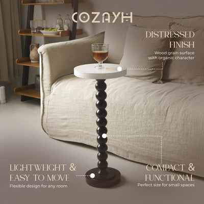 COZAYH Small Pedestal Round End Table, Living Room Furniture, Black (Open Box)