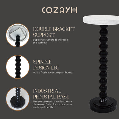 COZAYH Small Pedestal Round End Table, Living Room Furniture, Black (Open Box)