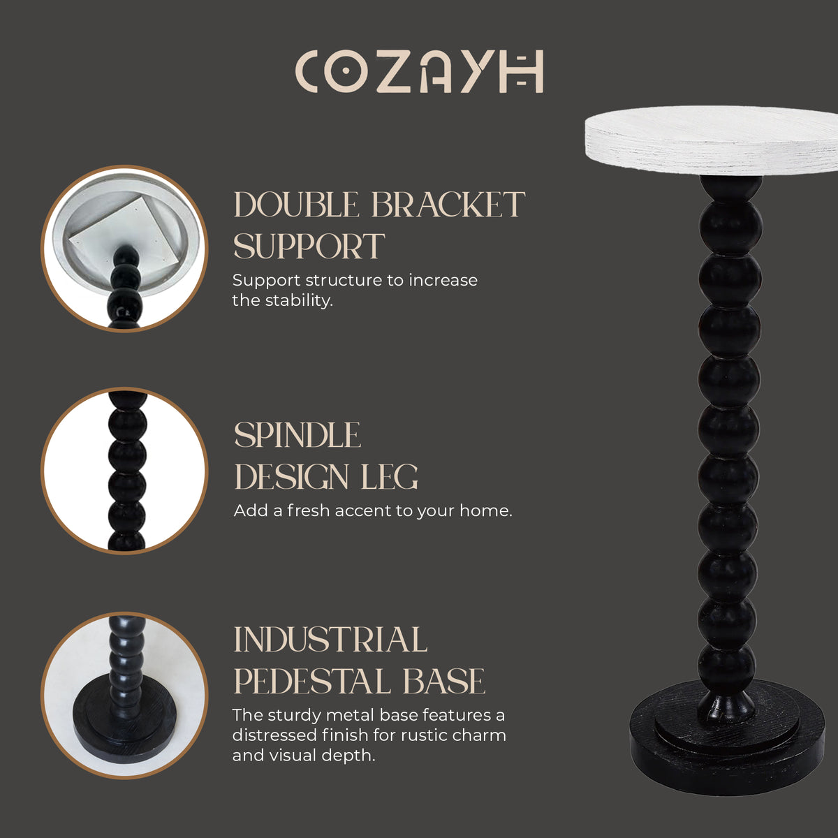 COZAYH Small Pedestal Round End Table, Living Room Furniture, Black (Open Box) - VMInnovations
