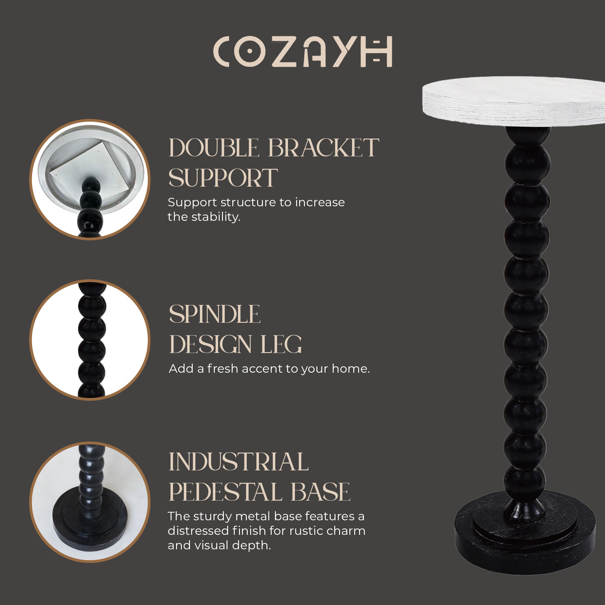COZAYH Small Pedestal Round End Table, Living Room Furniture, Black (Open Box)