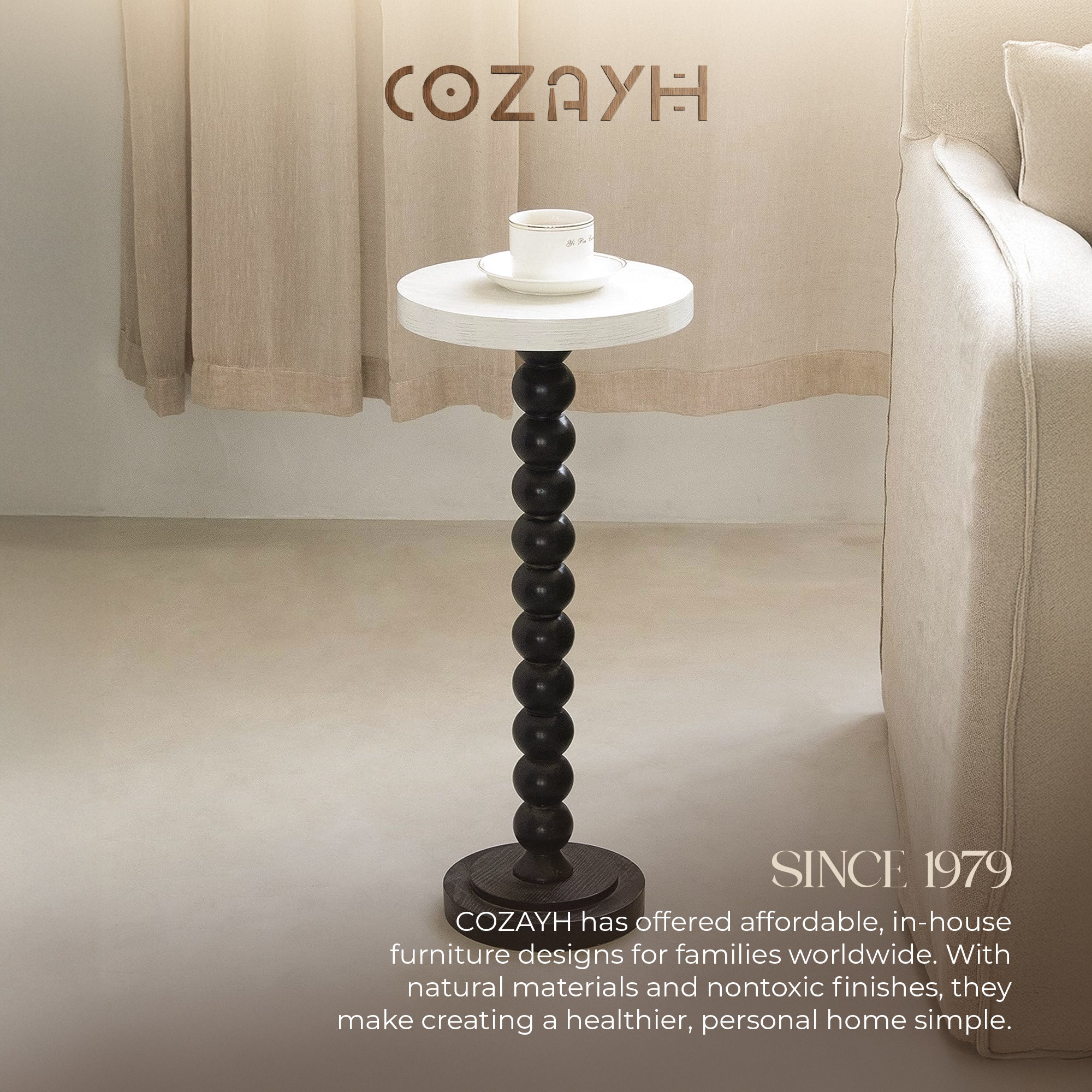 COZAYH Small Pedestal Round End Table, Living Room Furniture, Black (Open Box) - VMInnovations