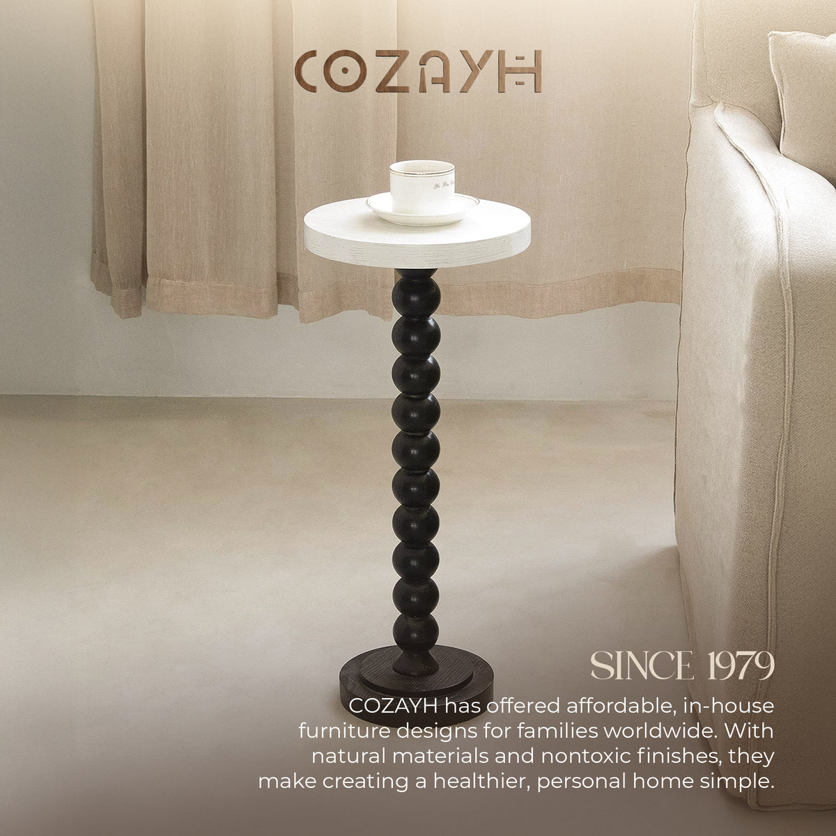 COZAYH Small Pedestal Round End Table, Living Room Furniture, Black (Open Box) - VMInnovations