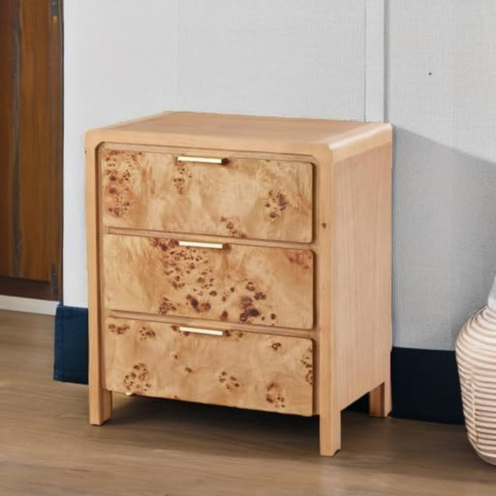 COZAYH Farmhouse Burl Wood Finish 3 Drawer Bedroom Nightstand, Natural(Open Box)