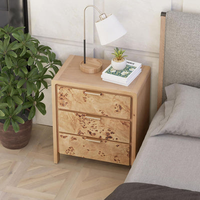 COZAYH Farmhouse 3 Drawer Home Bedroom Nightstand w/ Burl Wood Finish, Set of 2