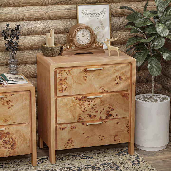 COZAYH Farmhouse 3 Drawer Home Bedroom Nightstand w/ Burl Wood Finish, Set of 2