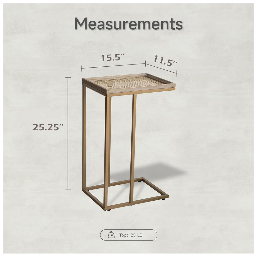 COZAYH C Table Couch Metal End Table w/Woven Pattern Tray Top, Gold (Open Box)