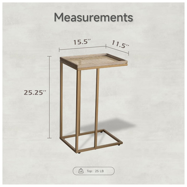 COZAYH C Table Couch Metal End Table w/Woven Pattern Tray Top, Gold (Open Box)