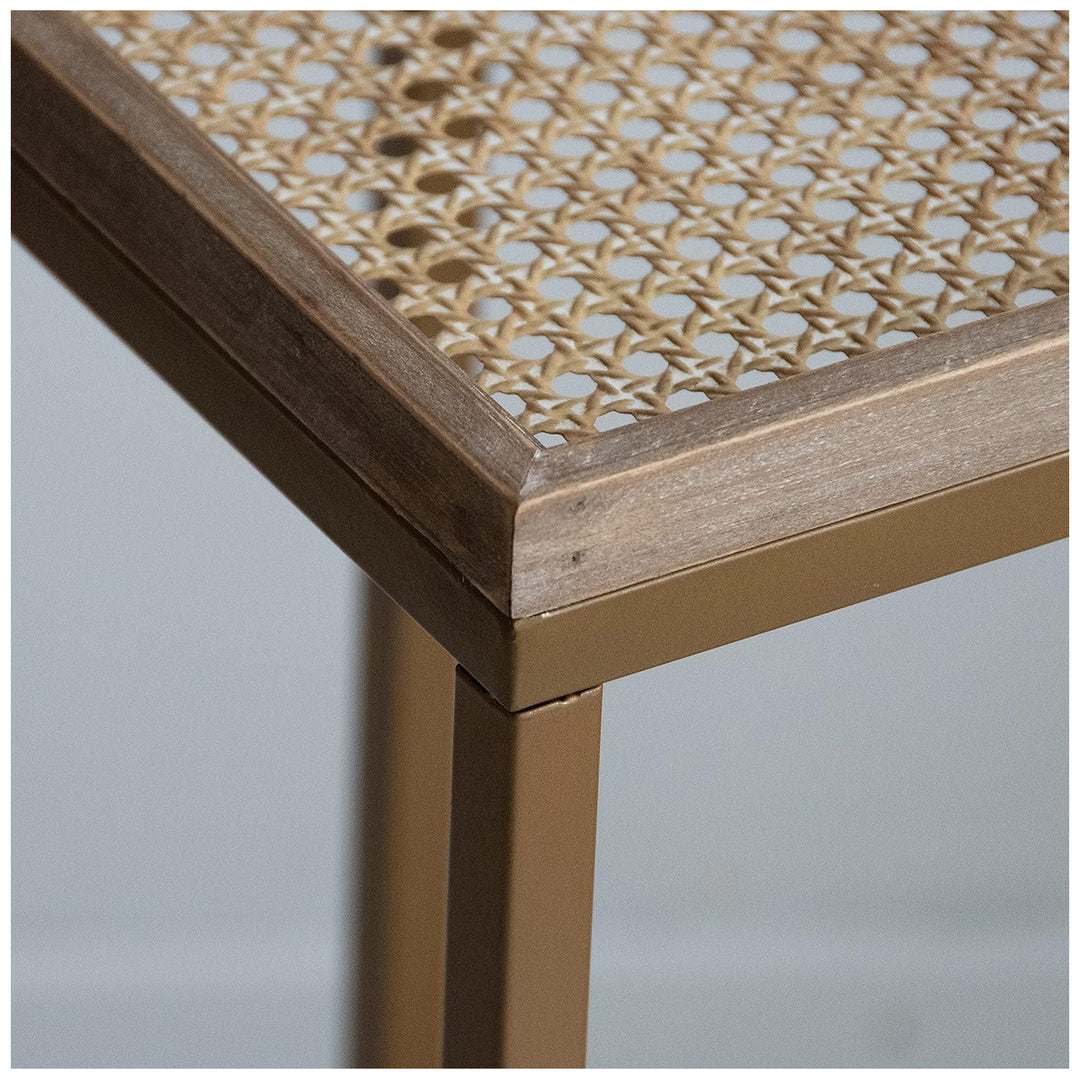 COZAYH C Table Couch Metal End Table w/Woven Pattern Tray Top, Gold (Open Box)