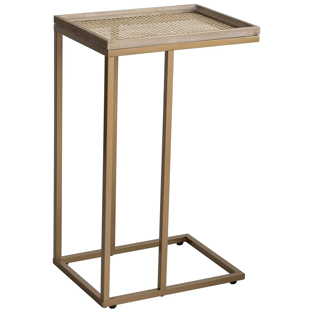 COZAYH C Table Couch Metal End Table w/Woven Pattern Tray Top, Gold (Open Box)