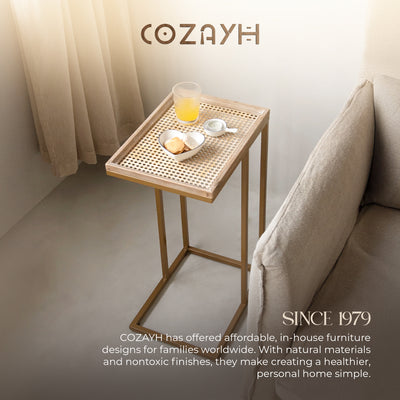 COZAYH C Table Couch Metal End Table w/Woven Pattern Tray Top, Gold (Open Box)