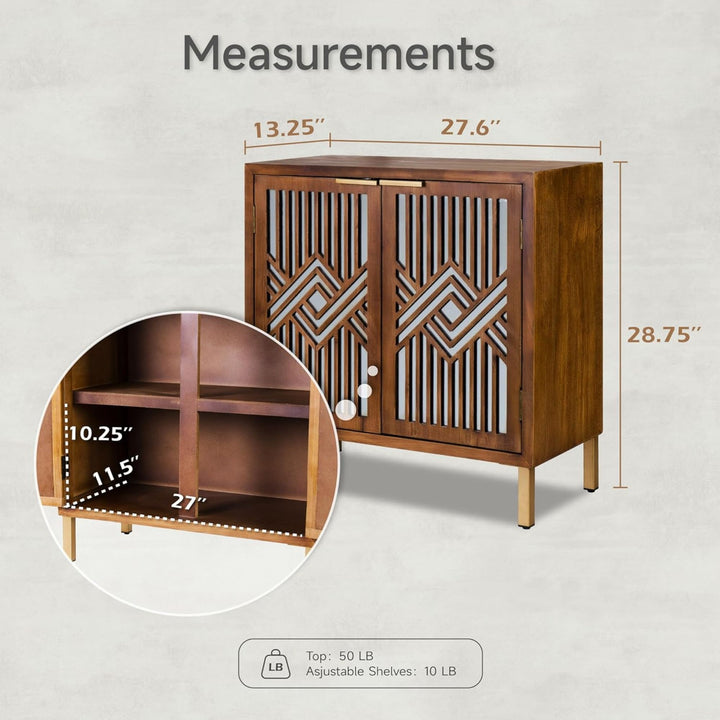 COZAYH 2 Door Modern Accent Cabinet Mirror Front Storage Sideboard, Metal, Wood