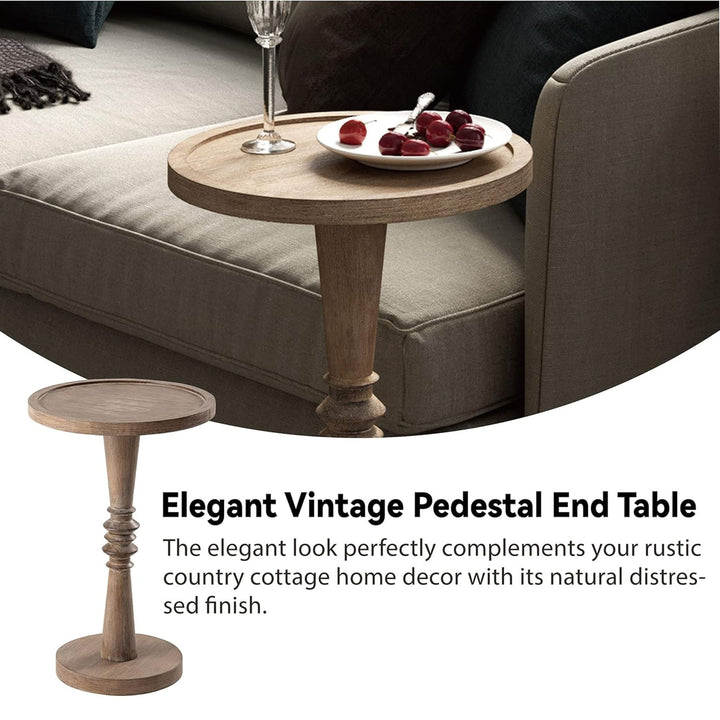 COZAYH Pedestal Tray Top End Table for Holding Drinks, Lamps or Plants, Brown