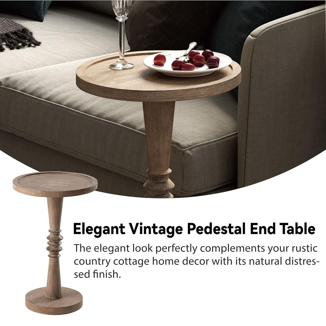 COZAYH Pedestal Tray Top End Table for Holding Drinks, Lamps or Plants, Brown