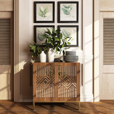 COZAYH 2 Door Modern Accent Cabinet Mirror Front Storage Sideboard, (Open Box) - VMInnovations