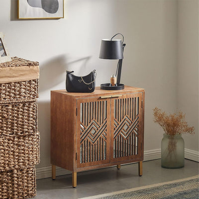 COZAYH 2 Door Modern Accent Cabinet Mirror Front Storage Sideboard, (Open Box)