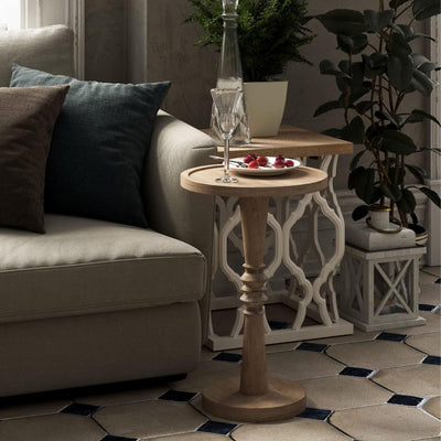 COZAYH Pedestal Tray Top End Table for Drinks, Lamps or Plants, Brown, Set of 2