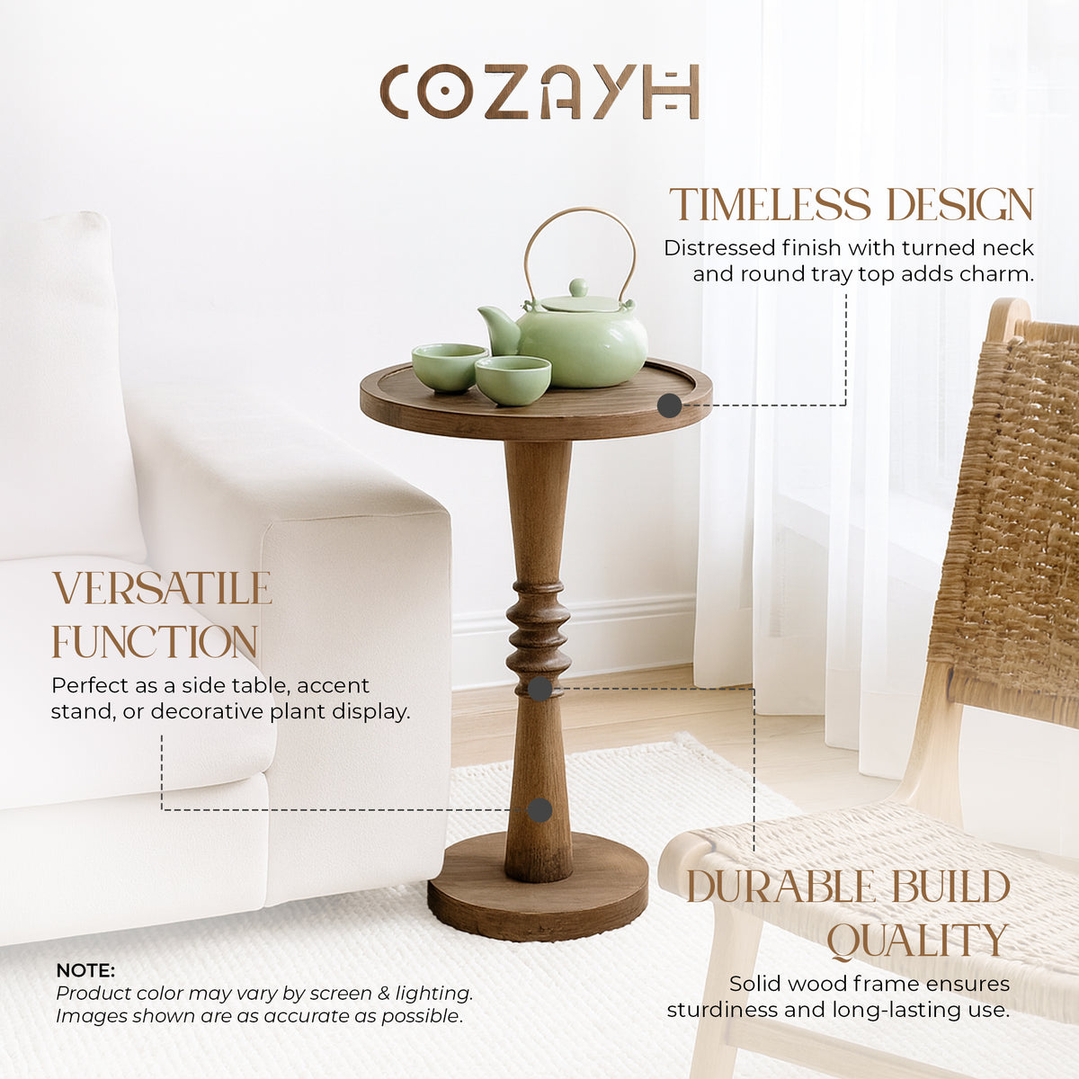 COZAYH Pedestal Tray Top End Table for Holding Drinks, Lamps or Plants(Open Box)