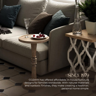 COZAYH Pedestal Tray Top End Table for Holding Drinks, Lamps or Plants, Brown