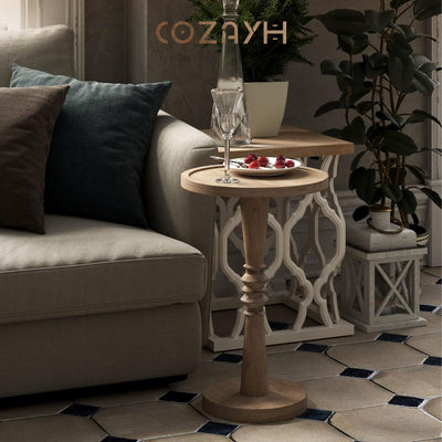 COZAYH Pedestal Tray Top End Table for Holding Drinks, Lamps or Plants, Brown