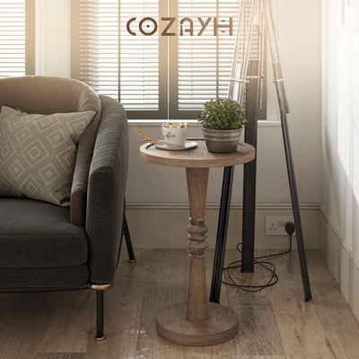COZAYH Pedestal Tray Top End Table for Holding Drinks, Lamps or Plants, Brown