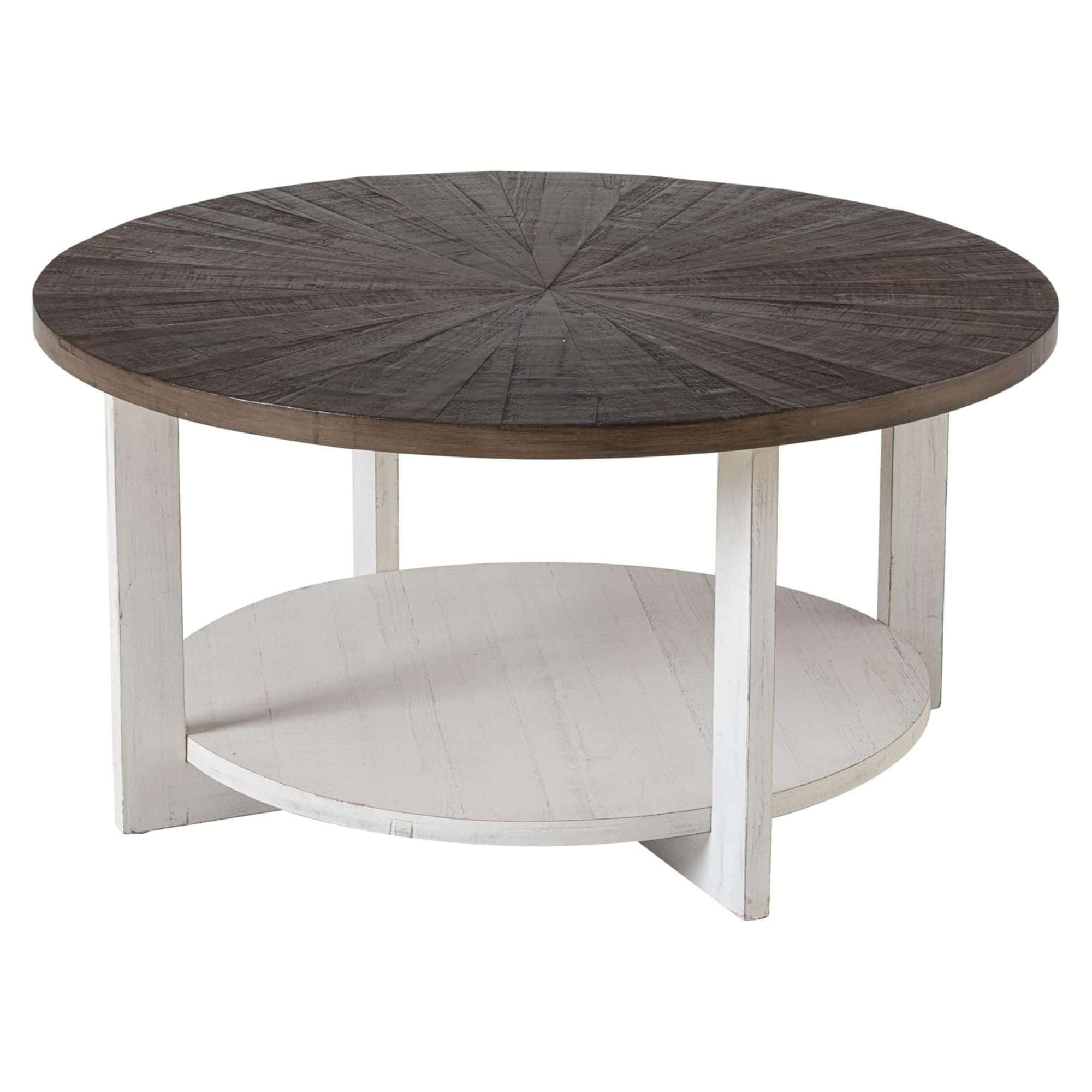 COZAYH Rustic Farmhouse Large Round Wood Coffee Table with Storage Shelf (Used)