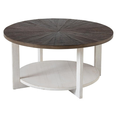 COZAYH Rustic Farmhouse Large Round Wood Coffee Table with Storage Shelf (Used)