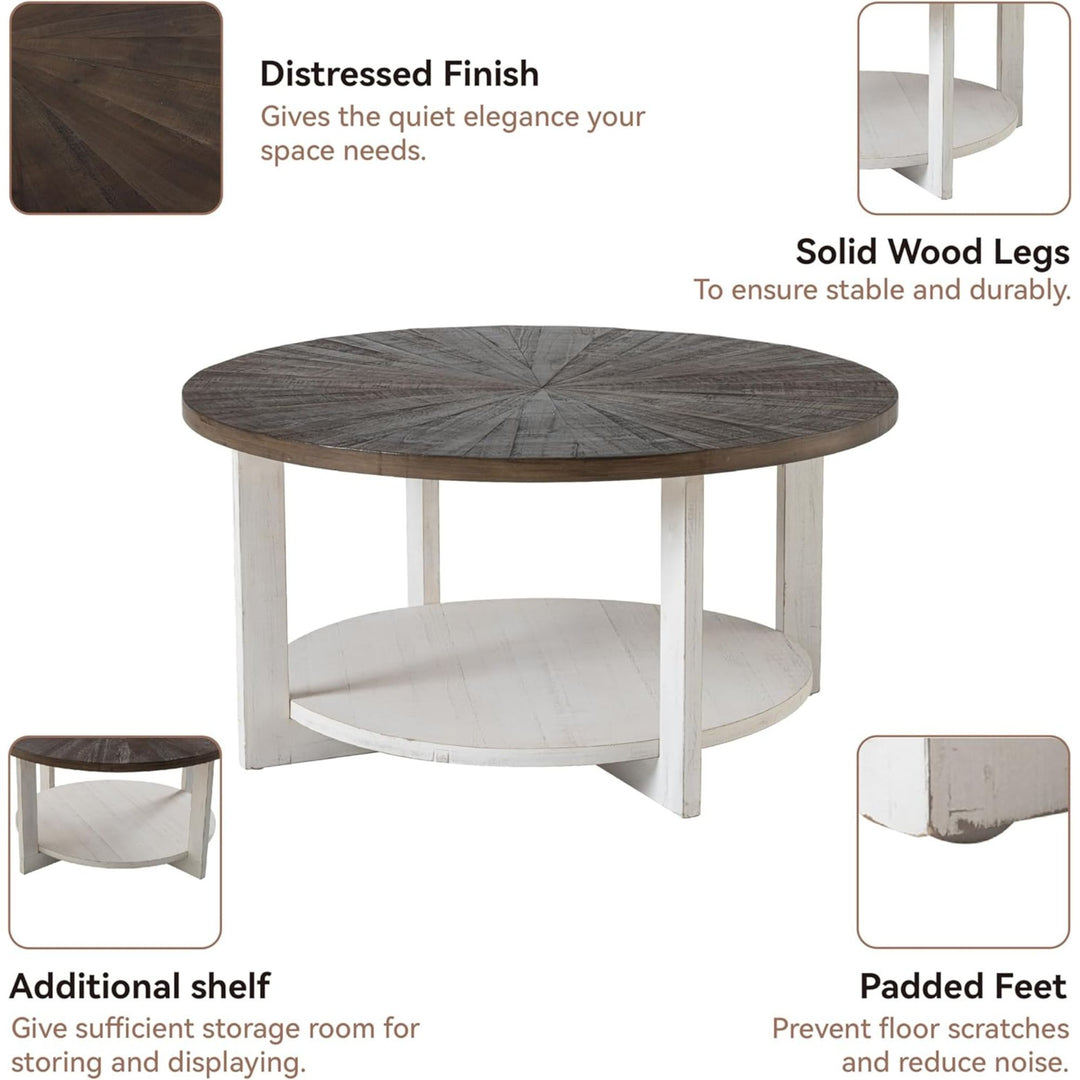 COZAYH Rustic Farmhouse LG Wood Coffee Table with Storage Shelf, Brown(Open Box)