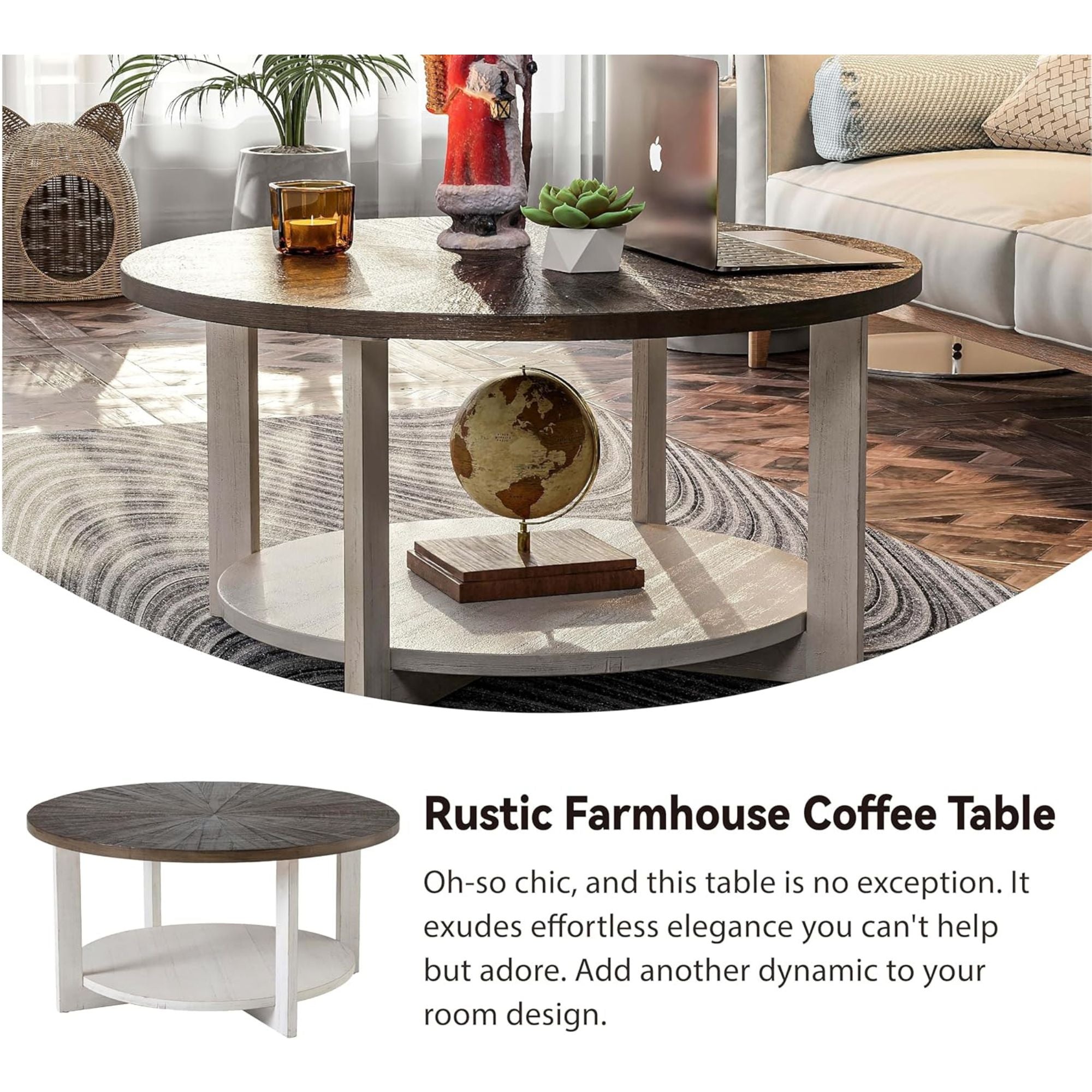 COZAYH Rustic Farmhouse LG Wood Coffee Table with Storage Shelf, Brown(Open Box)